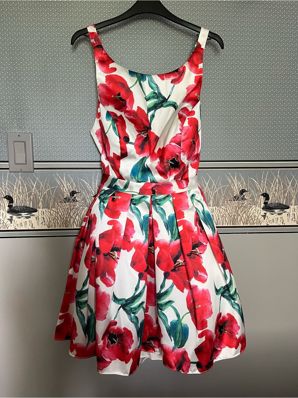 Narianna White Mini Dress with Red Floral Print